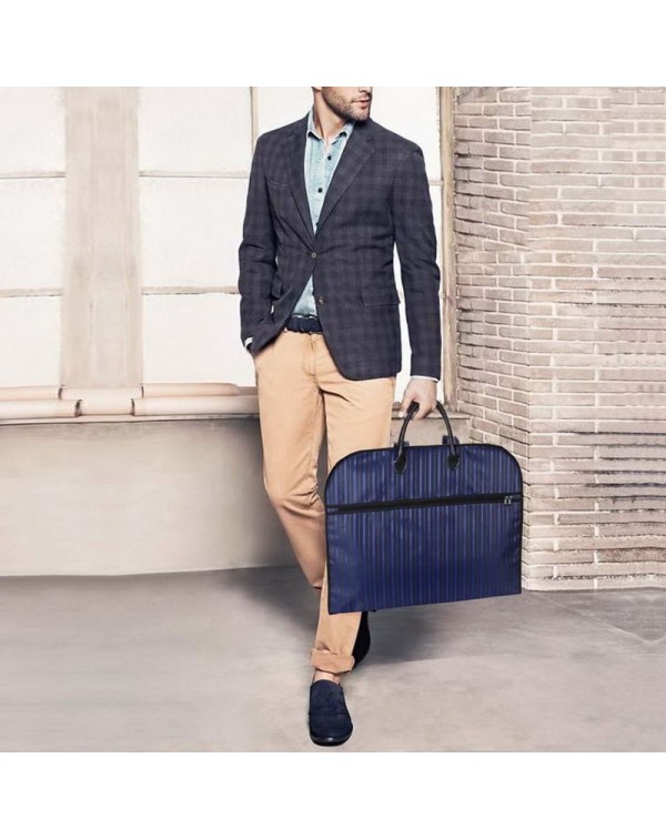 Travel Business Suit Storage Bag Oxford Cloth Striped Pattern Garment Clothing Carriers Cover Bag with Zipper and Handle - Blue