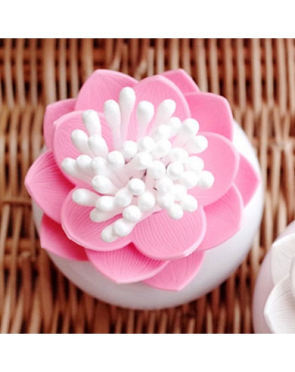 Lotus Shape Cotton Swab Holder Toothpick Storage Box Cotton Bud Case Pink