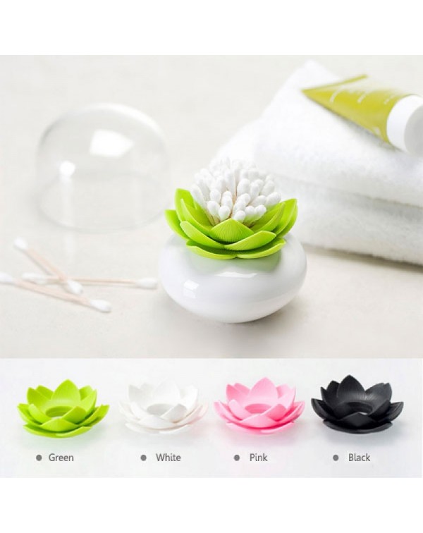 Lotus Shape Cotton Swab Holder Toothpick Storage Box Cotton Bud Case Pink