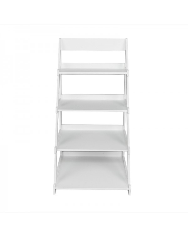 Wood Plastic 4-Tier Ladder Style Shelf Plant Stand White