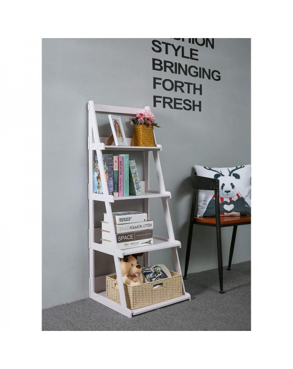 Wood Plastic 4-Tier Ladder Style Shelf Plant Stand White