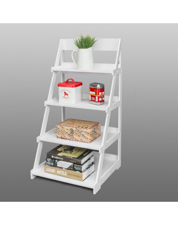 Wood Plastic 4-Tier Ladder Style Shelf Plant Stand White