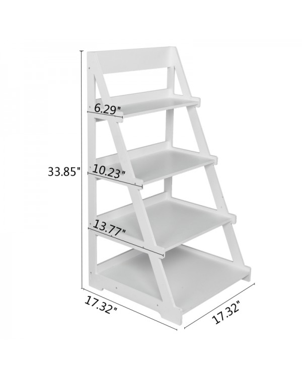 Wood Plastic 4-Tier Ladder Style Shelf Plant Stand White