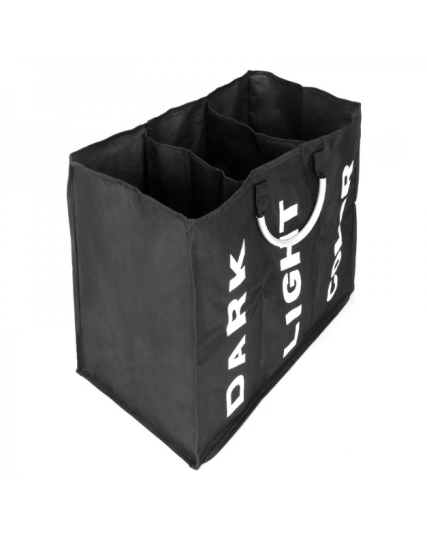 Portable Three Lattice Large Capacity Laundry Basket Black