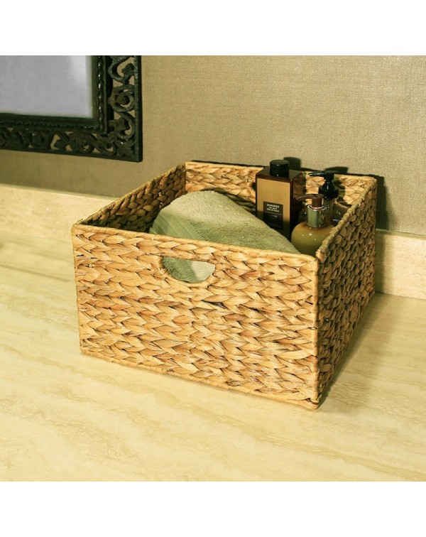 Folding Water Hyacinth Storage Basket Wood Color