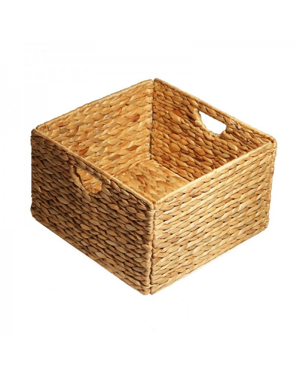 Folding Water Hyacinth Storage Basket Wood Color