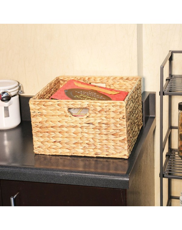 Folding Water Hyacinth Storage Basket Wood Color