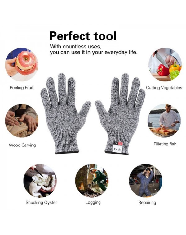 1 Pair Cut Resistant Gloves Food Grade Level 5 Protection Gloves for Labor Protecting / Meat Cutting / Oyster Shucking - L