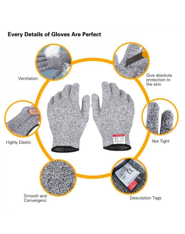 1 Pair Cut Resistant Gloves Food Grade Level 5 Protection Gloves for Labor Protecting / Meat Cutting / Oyster Shucking - L