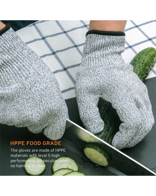 1 Pair Cut Resistant Gloves Food Grade Level 5 Protection Gloves for Labor Protecting / Meat Cutting / Oyster Shucking - L