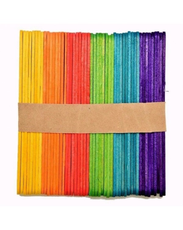 50PCS 93*10*0.2mm  Wooden Popsicle Ice Cream Sticks Kids Arts Lolly Cake Craft Sticks DIY Handcrafts Materials - 6 Colors / 4 Color Random