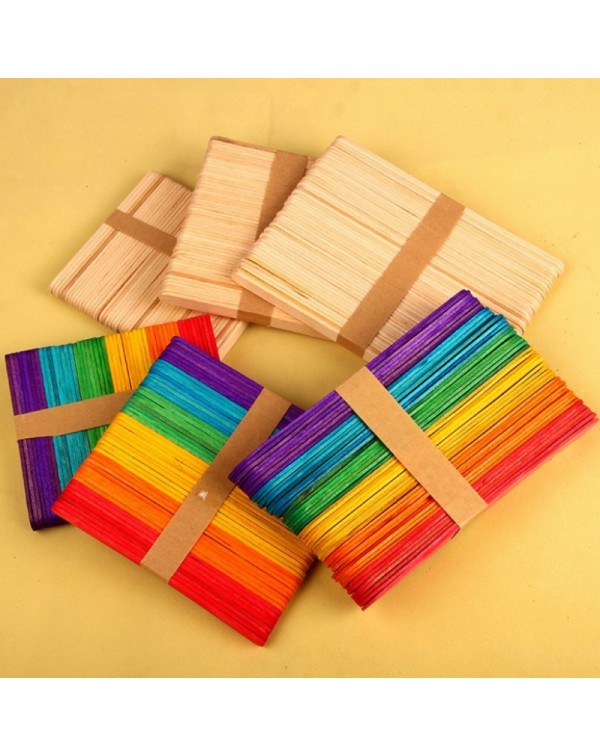 50PCS 93*10*0.2mm  Wooden Popsicle Ice Cream Sticks Kids Arts Lolly Cake Craft Sticks DIY Handcrafts Materials - 6 Colors / 4 Color Random