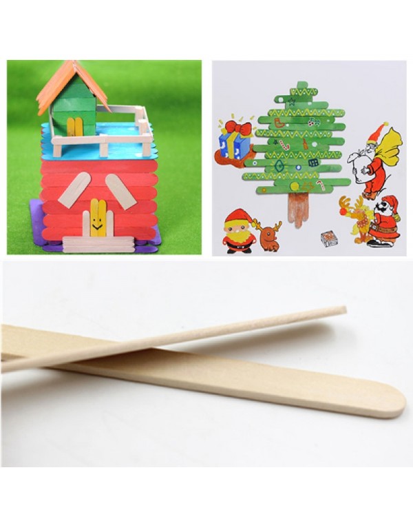 50PCS 114*10*2mm Wooden Popsicle Ice Cream Sticks Kids Arts Lolly Cake Craft Sticks DIY Handcrafts Materials - Natural