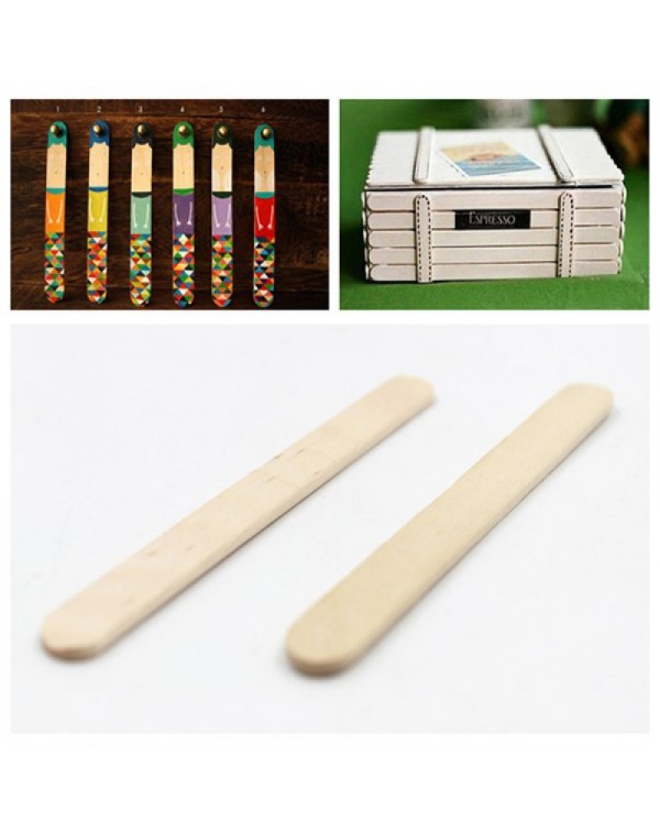 50PCS 114*10*2mm Wooden Popsicle Ice Cream Sticks Kids Arts Lolly Cake Craft Sticks DIY Handcrafts Materials - Natural