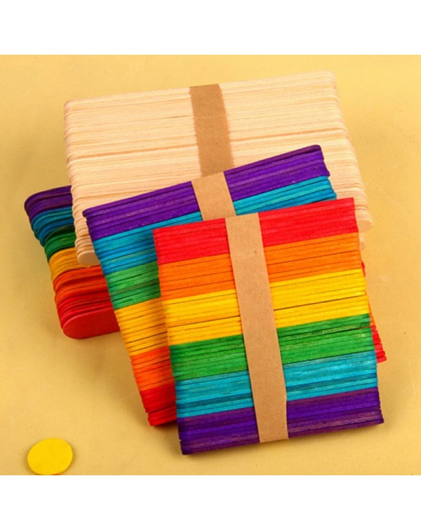 50PCS 114*10*2mm Wooden Popsicle Ice Cream Sticks Kids Arts Lolly Cake Craft Sticks DIY Handcrafts Materials - Natural