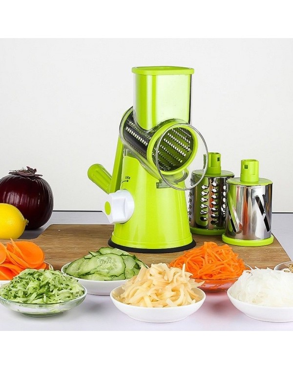 Manual Hand Multifunction Vegetable Food Cutter Round Slicer Potato Salad Carrot Grater - Green