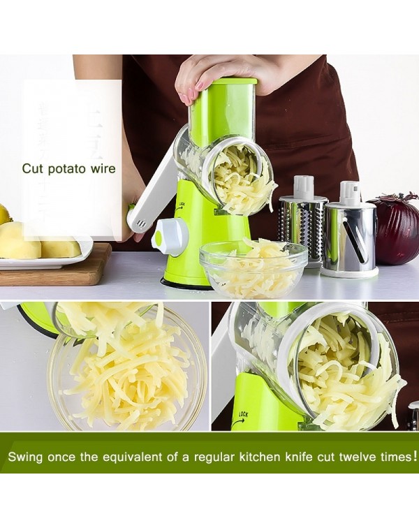 Manual Hand Multifunction Vegetable Food Cutter Round Slicer Potato Salad Carrot Grater - Green