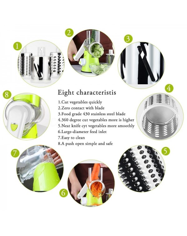 Manual Hand Multifunction Vegetable Food Cutter Round Slicer Potato Salad Carrot Grater - Green