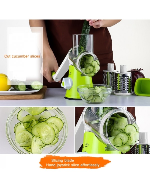 Manual Hand Multifunction Vegetable Food Cutter Round Slicer Potato Salad Carrot Grater - Green