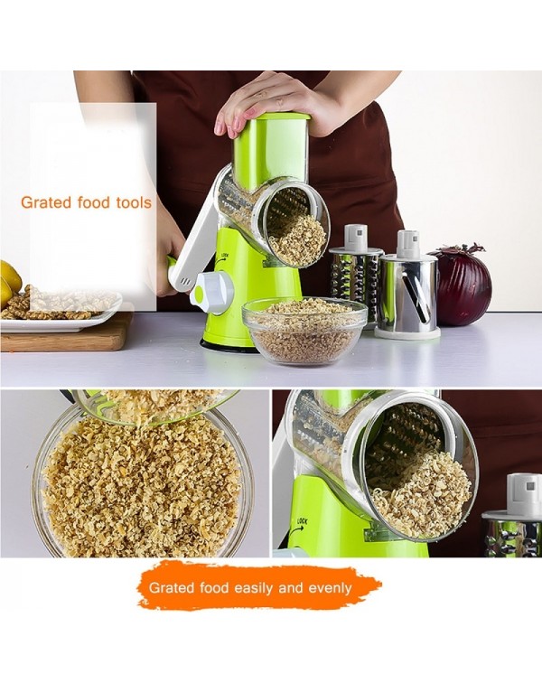 Manual Hand Multifunction Vegetable Food Cutter Round Slicer Potato Salad Carrot Grater - Green