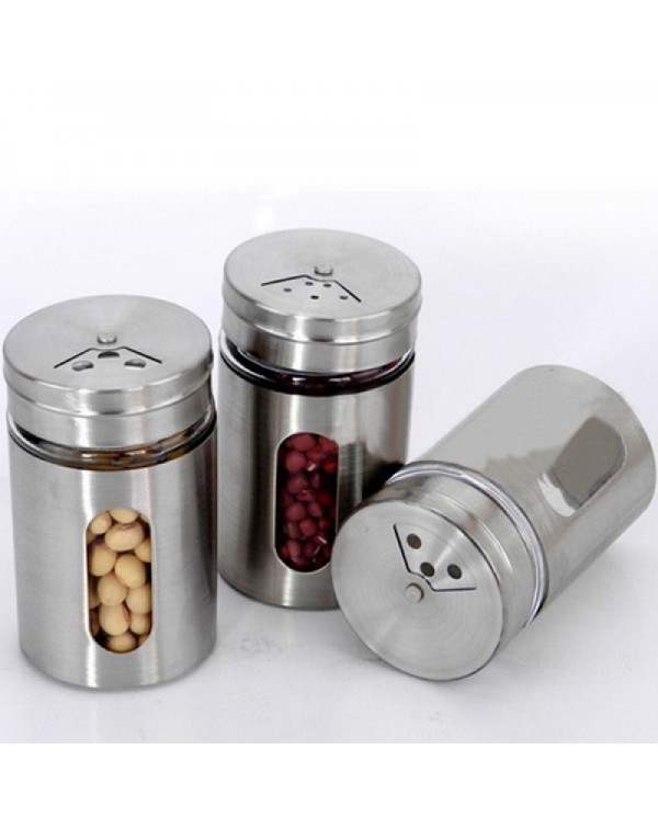 Stainless Spice Shaker Salt Pepper Flour Cruet Storage Jar Bottle Size L Silver