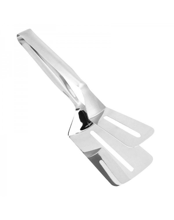 Multi-function Food-grade Stainless Steel BBQ Tongs Barbecue Bread Beef Steak Turner with Clamp Clip Silver