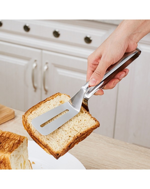 Multi-function Food-grade Stainless Steel BBQ Tongs Barbecue Bread Beef Steak Turner with Clamp Clip Silver