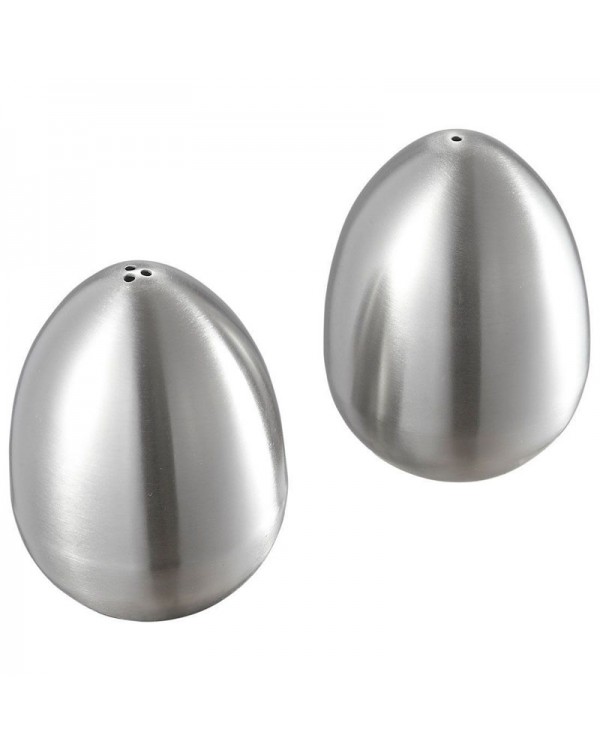 Stainless Steel Egg Shaped Salt Pepper Shaker - Three Holes Silver