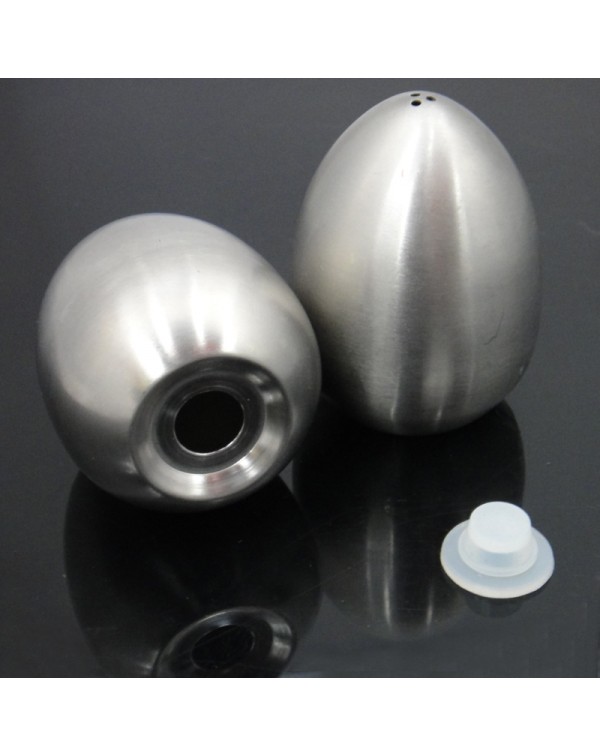 Stainless Steel Egg Shaped Salt Pepper Shaker - Three Holes Silver