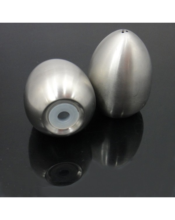 Stainless Steel Egg Shaped Salt Pepper Shaker - Three Holes Silver