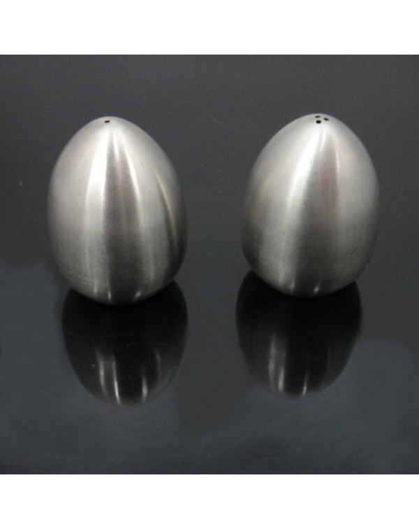 Stainless Steel Egg Shaped Salt Pepper Shaker - Three Holes Silver