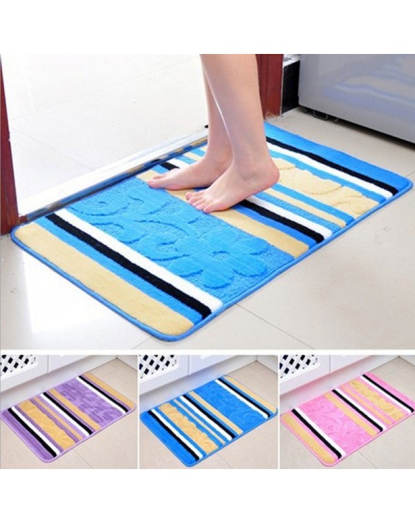 40 x 60cm Floral Embossing Pattern Indoor Floor Mat Anti Slip Door Bathroom Kitchen Rug Carpet Blue