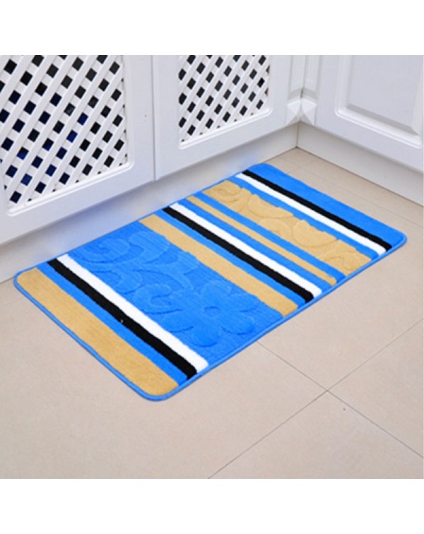 40 x 60cm Floral Embossing Pattern Indoor Floor Mat Anti Slip Door Bathroom Kitchen Rug Carpet Blue