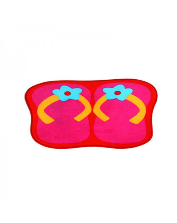 Cute Slipper Shape Plush Slip-resistant Home Use Bedroom Bathroom Living Room Floor Mat Rose Red