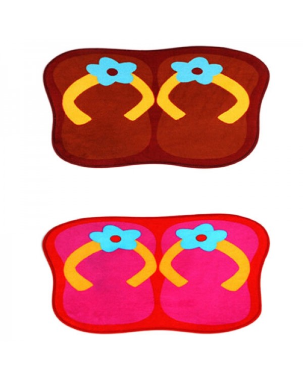 Cute Slipper Shape Plush Slip-resistant Home Use Bedroom Bathroom Living Room Floor Mat Rose Red