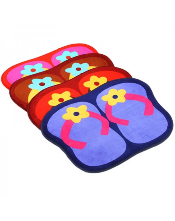 Cute Slipper Shape Plush Slip-resistant Home Use Bedroom Bathroom Living Room Floor Mat Rose Red