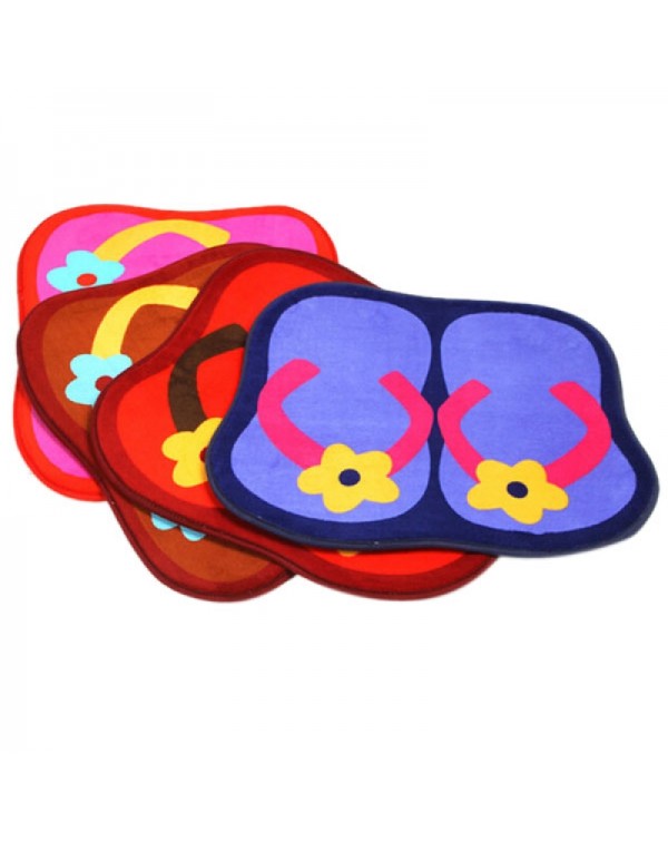 Cute Slipper Shape Plush Slip-resistant Home Use Bedroom Bathroom Living Room Floor Mat Rose Red