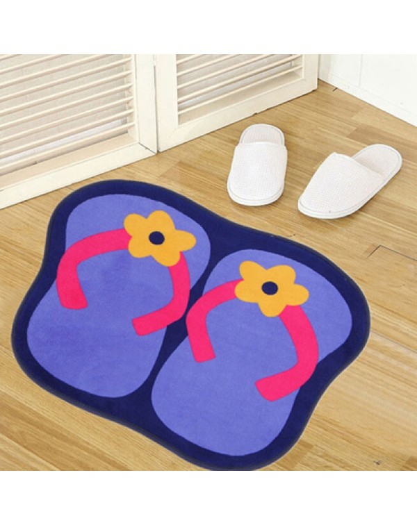 Cute Slipper Shape Plush Slip-resistant Home Use Bedroom Bathroom Living Room Floor Mat Rose Red