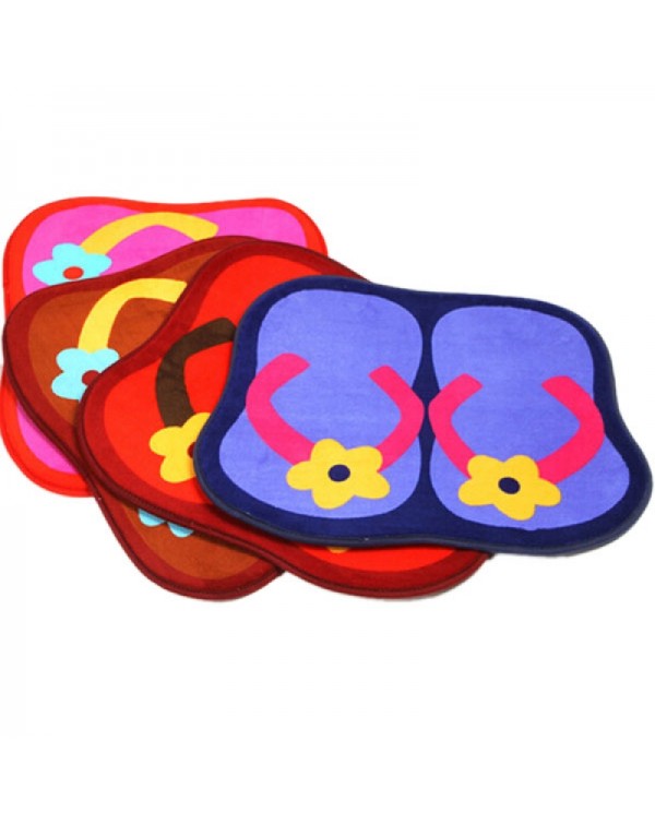 Cute Slipper Shape Plush Slip-resistant Home Use Bedroom Bathroom Living Room Floor Mat Rose Red