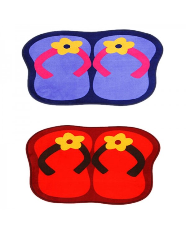 Cute Slipper Shape Plush Slip-resistant Home Use Bedroom Bathroom Living Room Floor Mat Rose Red