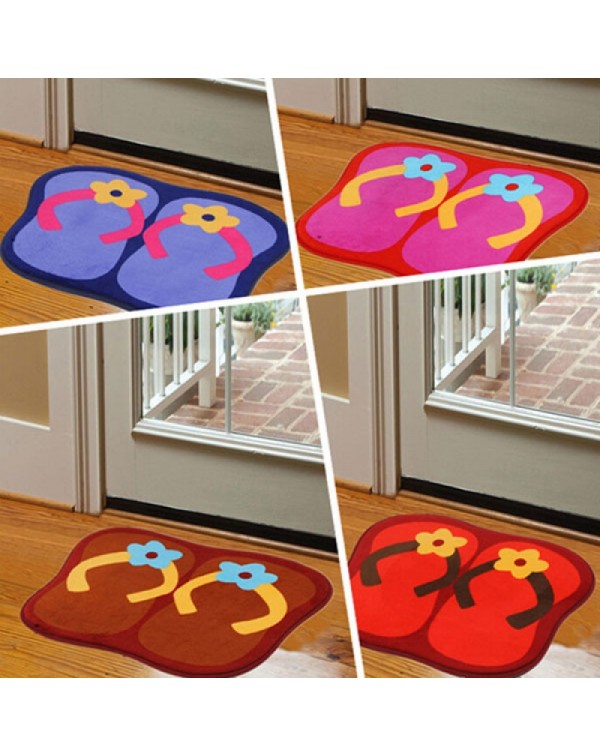 Cute Slipper Shape Plush Slip-resistant Home Use Bedroom Bathroom Living Room Floor Mat Rose Red