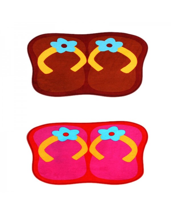 Cute Slipper Shape Plush Slip-resistant Home Use Bedroom Bathroom Living Room Floor Mat Red