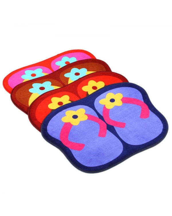 Cute Slipper Shape Plush Slip-resistant Home Use Bedroom Bathroom Living Room Floor Mat Red