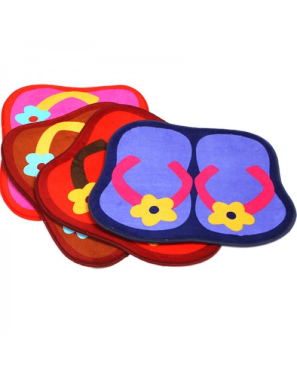 Cute Slipper Shape Plush Slip-resistant Home Use Bedroom Bathroom Living Room Floor Mat Red