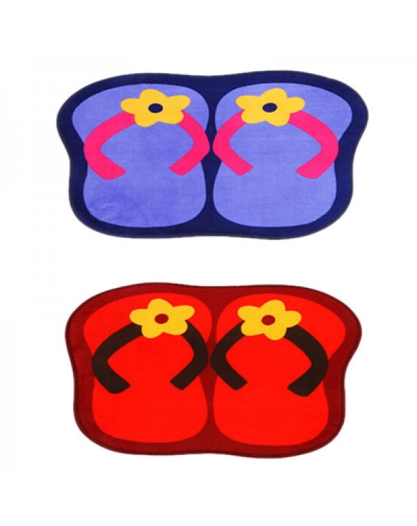 Cute Slipper Shape Plush Slip-resistant Home Use Bedroom Bathroom Living Room Floor Mat Red