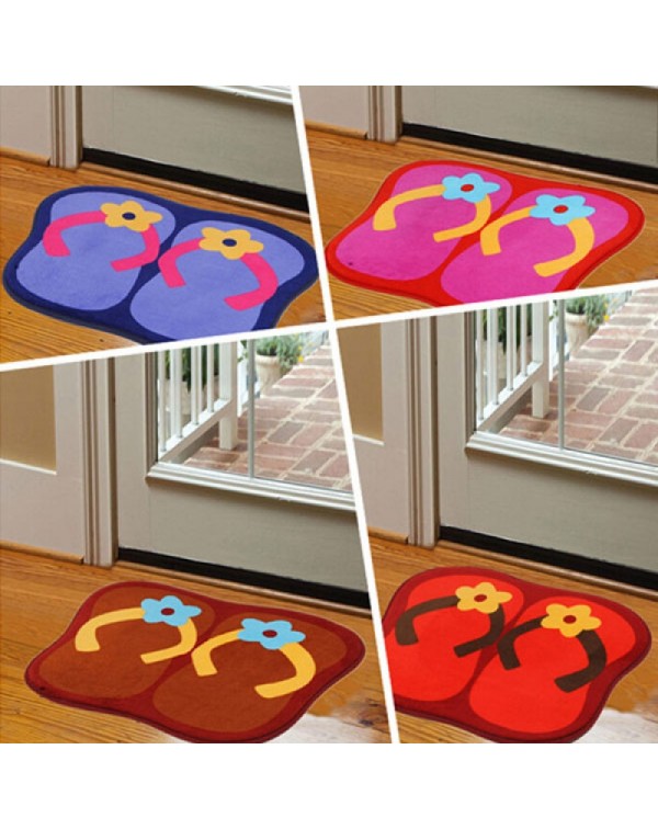 Cute Slipper Shape Plush Slip-resistant Home Use Bedroom Bathroom Living Room Floor Mat Red