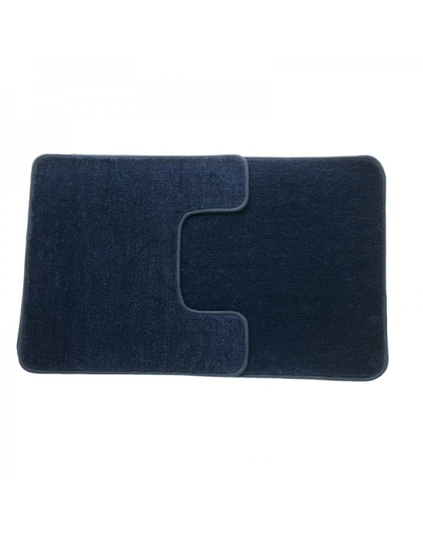 2pcs Non-Slip Bathroom Doormat and Lavatory U-Shaped Rug Navy Blue