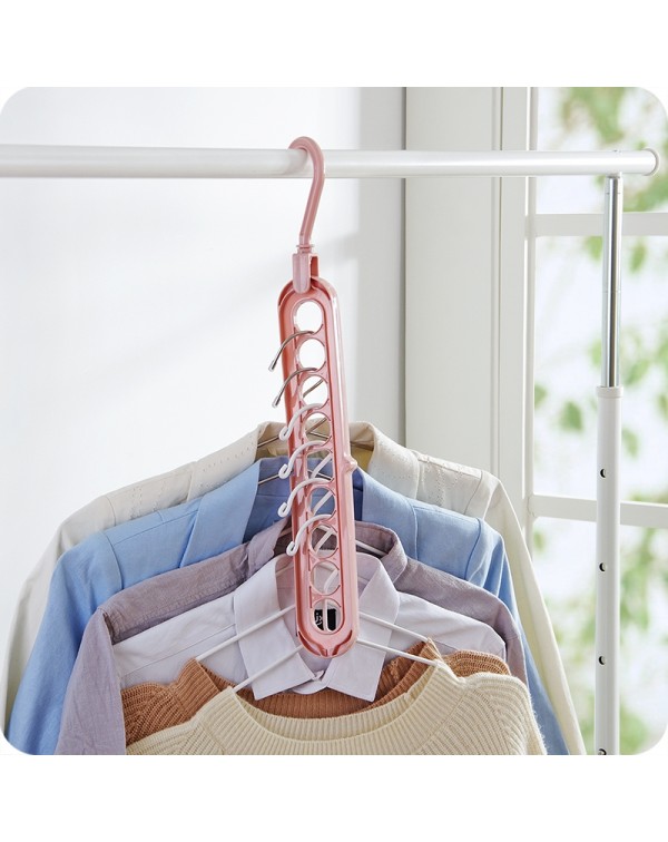 Nine-hole Rotating Magic Clothes Hanger Multi-function Folding Magic Hanger Wardrobe Drying Clothes Home Bedroom Storage Holder - Pink