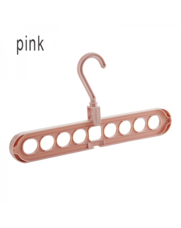 Nine-hole Rotating Magic Clothes Hanger Multi-function Folding Magic Hanger Wardrobe Drying Clothes Home Bedroom Storage Holder - Pink