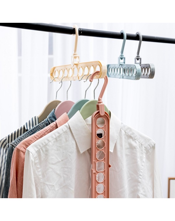 Nine-hole Rotating Magic Clothes Hanger Multi-function Folding Magic Hanger Wardrobe Drying Clothes Home Bedroom Storage Holder - Pink